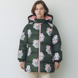 Stella McCartney Kids Floral Puffer Jacket Green/ Pink Sz 10 (Girl)